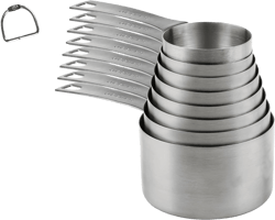 Measuring Cups Set, 18/8 (304) Stainless Steel Measuring Cups Set 9, Metal 8 Measuring Cups with 1 Magnetic Conversion Chart, Metric Measuring Cups with 1/8 & 3/4 Cup for Baking & Kitchen A03: Siliver-Set of 9