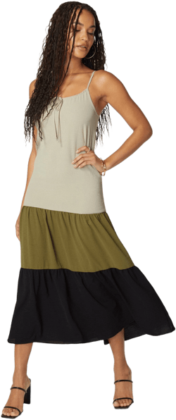 Bebe Women's Color Block Tiered Maxi Dress