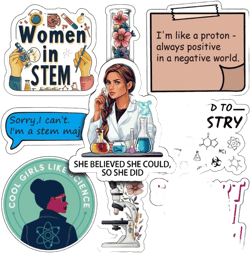 50Pcs Women in STEM Sticker Set - Lady Scientist Decals for Laptop, Water Bottle, and Planner - Feminist Retro Stickers for Her - Women in Science Tech - STEM Diversity Gift Pack
