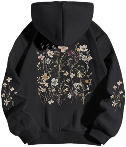Vintage Aesthetic Floral Printed Fleece Hoodie