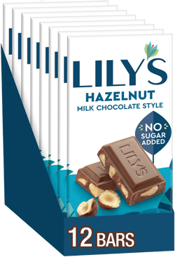 LILY'S Hazelnut Milk Chocolate Style No Sugar Added, Sweets Bars, 2.8 oz (12 Count) Hazelnut Milk Chocolate Style 12 Count (Pack of 1)