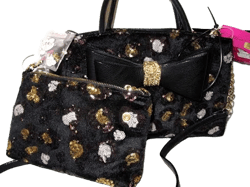 Betsey Johnson 2pc Velvet Sequin Floral Satchel Tote