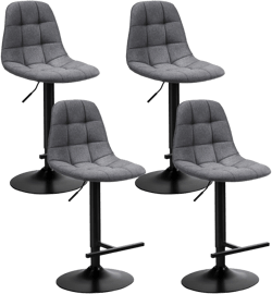 Costway Set of 4 Adjustable Bar Stools Swivel Counter Height Linen Chairs with Back Gray