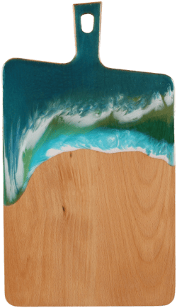 Jeezi Ocean Themed Wood Chopping Board, Resin Art Board, Ocean Wave Cutting Board, Resin Cheese Board With Handle, Charcuterie Board with Unique Painting Handmade Design and Handle, Coastal Tray For Party Decor 02.