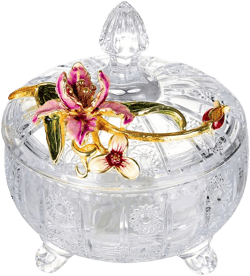 Valentine‘s Day Gift Candy Dish Jar Sugar Bowl Holder Body Powder Container Mother's Day Birthday Christmas Gifts for Women Crystal Glass Bowl with Flower
