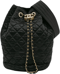 CHANEL Women's Quilted Nylon CC Drawstring Sling Bag