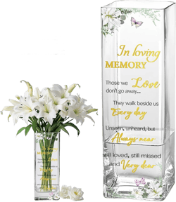 Sympathy Memorial Flowers Vase Sympathy Gifts for Loss of Loved One Dad Mom Husband Sister Friend Grief Gifts for Women Bereavement Condolences Gift for Loss Grieving Sorry for Your Loss Glass Vase