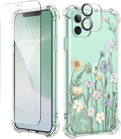 GVIEWIN for iPhone 11 Case with Screen Protector + Camera Lens Protector, [Not-Yellowing] Clear Soft TPU Shockproof Protective Cover for Women Girls Flower Pattern Phone Case 6.1"(Vibrant Spring) Vibrant Spring iPhone 11 6.1 Inch