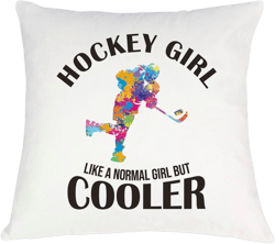 OUZ Hockey Gifts Throw Pillow Cover, Inspirational Hockey Gifts, Ice Hockey Lovers Team Players Pillowcase Birthday for Women 18x18Inch - Hockey Girl Like a Normal Girl but Cooler 8L148