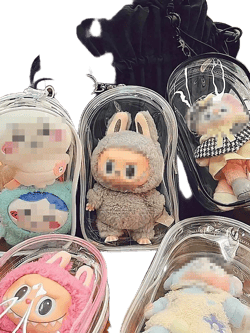 1 Pc Chic Monster Labubu Macaron Transparent Dustproof Storage Bag - Fashionable Vinyl Protective Cover For Women (Doll Not Included)