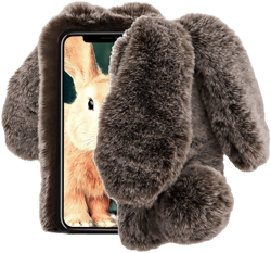 Case Compatible with Moto G Stylus 5G 2024,Rabbit Fur Ball Case Cute 3D Homemade Diamond Winter Warm Soft Furry Fluffy Fuzzy Bunny Ear Plush Phone Case Cover for Girls Women,Brown Moto G Stylus 5G 2024 Ear Brown