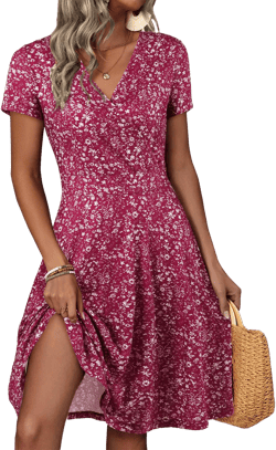 Women's Floral Wrap V-Neck A-Line Midi Sundress