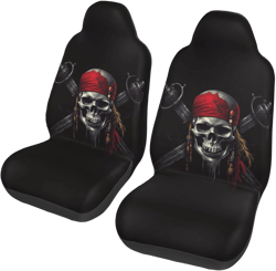Ouqiuwa Car Accessories Seat Covers for Vehicle Interior, Pirates Skull Flag Front Seats Covers for Women Men 2 Pieces Car Seat Mat Cover Protector Universal Fit Auto SUV Trucks