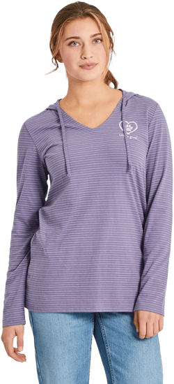 Life Is Good Women's Striped Long-Sleeve Hooded T-Shirt