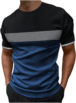 Men's Classic Crew Neck Short Sleeve Color Block T-shirt