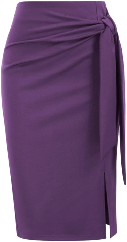 Kate Kasin Women's Elastic High Waist Bow Tie Knee Length Skirt with Slit