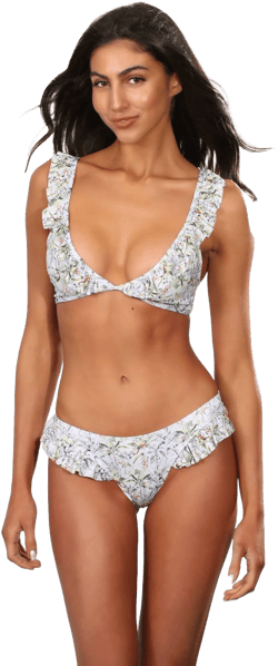 Gianine Tropical Print Bikini Top with Ruffles