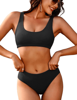 Women's Ribbed Bikini Set with Scoop Neck