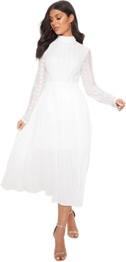 Women's Lace Top Pleated Midi Dress
