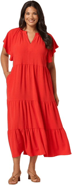 Tiered Flutter Sleeve Midi Dress