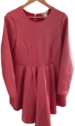 Quum Shop Red Quilted A-line Long Sleeve Dress