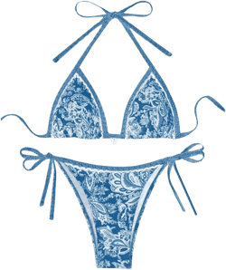 Women's Boho Floral Print Halter String Triangle Bikini Set