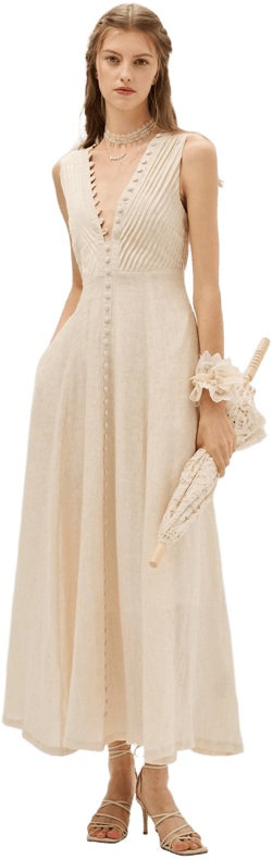 Rebecca 18 Pleated Maxi Linen Dress