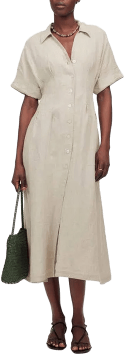 Madewell Women's Pleated Linen Midi Shirtdress