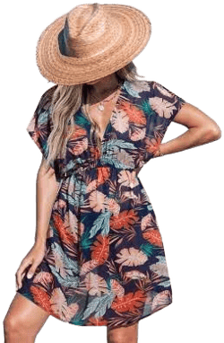 Cupshe Wild Tropics Floral Cover-Up Mini Dress with Pockets