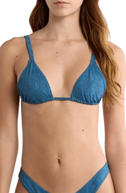 Pacsun Women's Erica Triangle Faux Denim Bikini Top