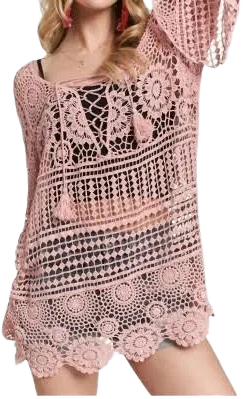 Madelyn Women's Front Lace Up Crochet Cover Up