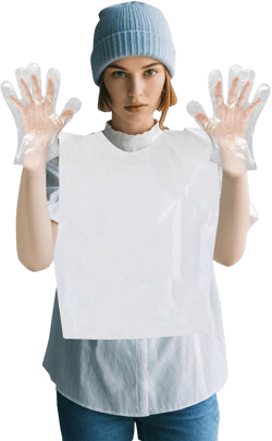 100PCS Adult Bibs for Women and 100 Pairs of Plastic Disposable Gloves,23.6"Adult Bibs for Men Disposable Bibs,Adult Bibs for Elderly Women,Waterproof and Oil-Proof Bibs for Adults Seafood Boil Party