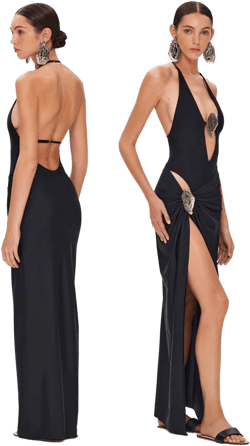 Sabrina Carpenter Black Two-Piece Deep V-Neck Halter Swimsuit