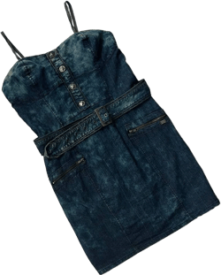 Apple Bottoms Women's Y2k Distressed Studded Belted Denim Mini Dress