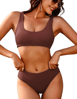 Women's Ribbed Bikini Set with Scoop Neck