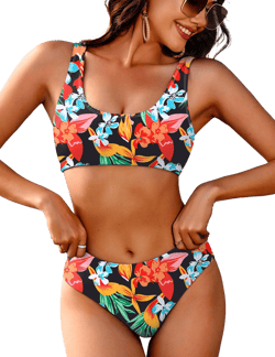 Women's Ribbed Bikini Set with Scoop Neck
