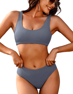 Women's Ribbed Bikini Set with Scoop Neck