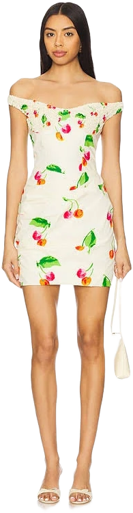 SWF Off Shoulder Pleated Mini Dress in Ivory