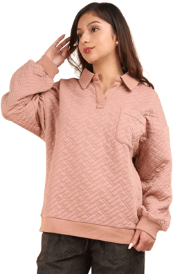Oversized Quilted Collared Long Sleeve Top