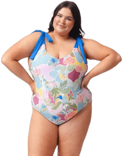Abstract Shell Shoulder-Tie One-Piece