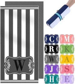 Oversized Microfiber Monogrammed Custom Customized Monogram Beach Towel Vacation Essentials Travel Personalized Sand Women Men Him First Honeymoon Wedding Couples Gifts Toallas De Playa W Dark Grey