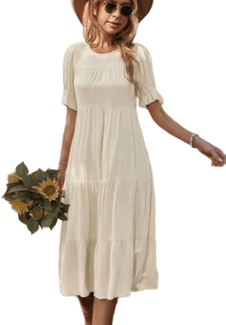Flowy Pleated Short Sleeve Solid Midi Dress