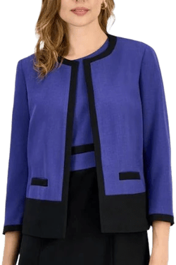 Kasper Women's Colorblocked Open-front Jacket - Blue - Casual jackets