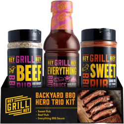 Hey Grill Hey | BBQ Seasoning and Barbeque Sauce Gift Set | Seasoning Set | Beef Rub, Sweet Rub, Everything Barbecue Sauce | Backyard BBQ Hero Trio Hero Trio Gift Set