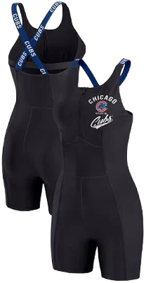 Women's WEAR by Erin Andrews Black Chicago Cubs Bodycon Quarter-zip Romper