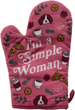 I'm A Simple Woman Oven Mitt Funny Coffee Dog Lover Pizza Cute Novelty Kitchen Glove - Crazy Dog Bakeware Pink Oven Mitt