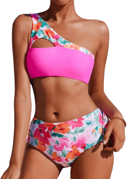 AI'MAGE Women's Reversible Cutout One Shoulder Bikini Set