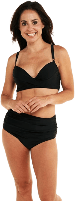 Nicole Miller Women's Twist Front Bikini Top + Hi Waist Shirred Bottom
