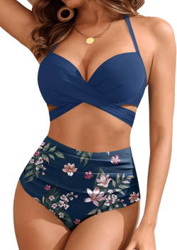 Women's High Waisted Halter Bikini Set with Tummy Control