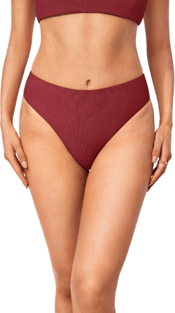 DOBREVA Women's High-Waisted Ribbed Bikini Bottoms with Tummy Control